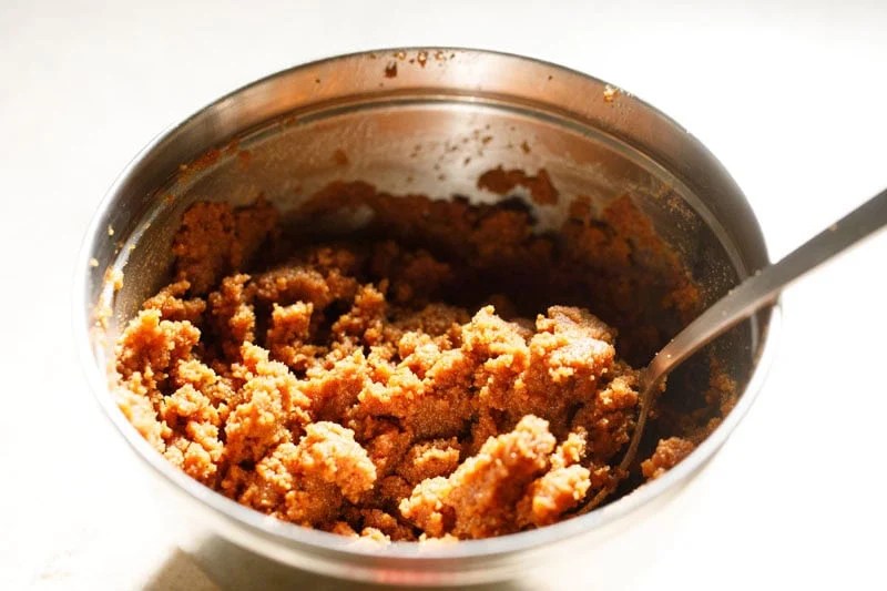 Crushed biscoff cookies mixed with melted butter.