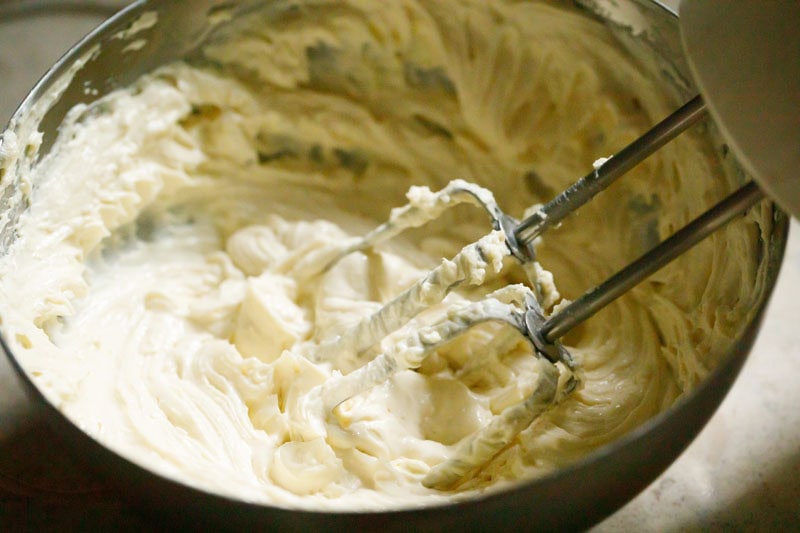 Whipped cream cheese in bowl.