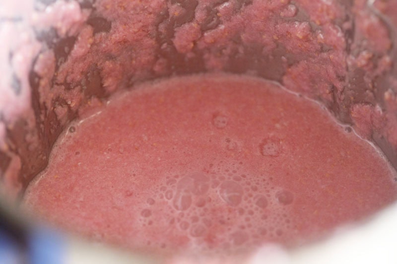 Juiced pomegranate arils in blender.